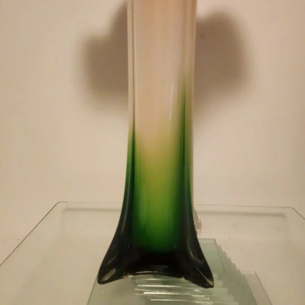 Vintage Murano Style Art Glass Vase 5 Petal- Colorful Calla Lily Design -
